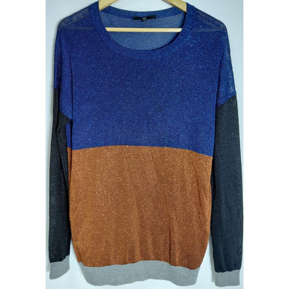 Tibi New York Tibi Colorblock Knit Sweater Blue Orange Long Sleeve Crew Size M
